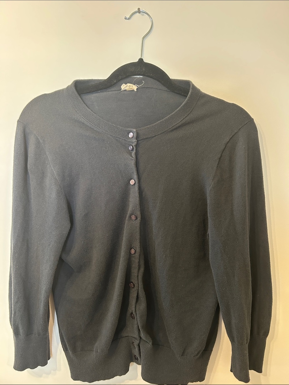 100% Cotton J. Crew Women's Black Crewneck Button-Front Cardigan